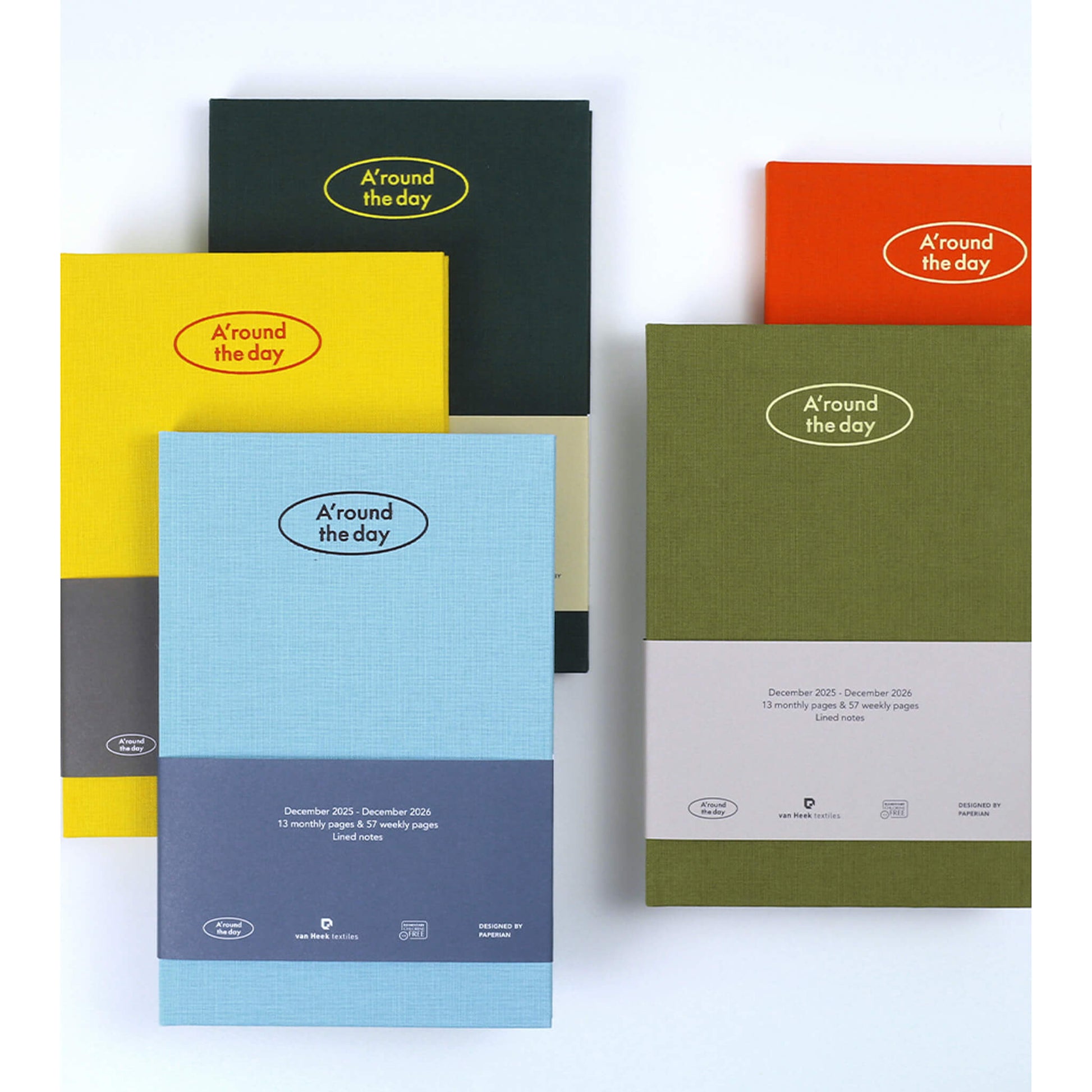 Set of aesthetic and minimalist hardcover planners with monthly, weekly pages and lined notes inside