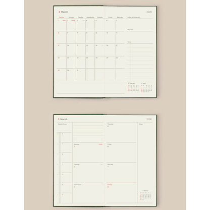 Two monthly and weekly calendars displayed on the travel planner.